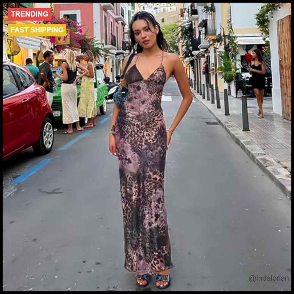 Y2K Fairy Butterfly Maxi Dress Sexy Backless Bodycon Bandage String Party - Picture 3 of 7